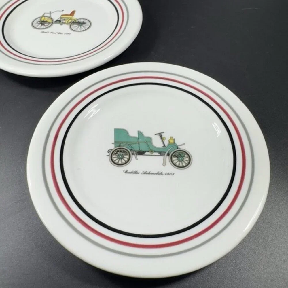 Shenango China RIMROL Restaurant Ware USA Antique Cars All Different Plates Set4